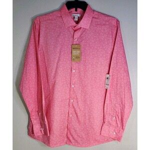 BAR III Men's Bright Pink Mini Floral Long Sleeve Front Button Shirt L 16/16.5